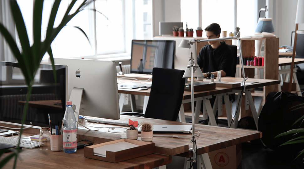 Blog writer at his desk