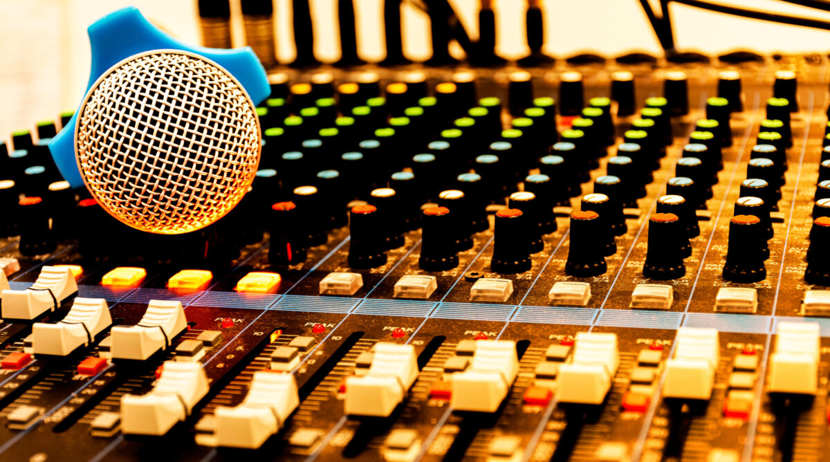 Mic and mixing board for a Internet radio station broadcast