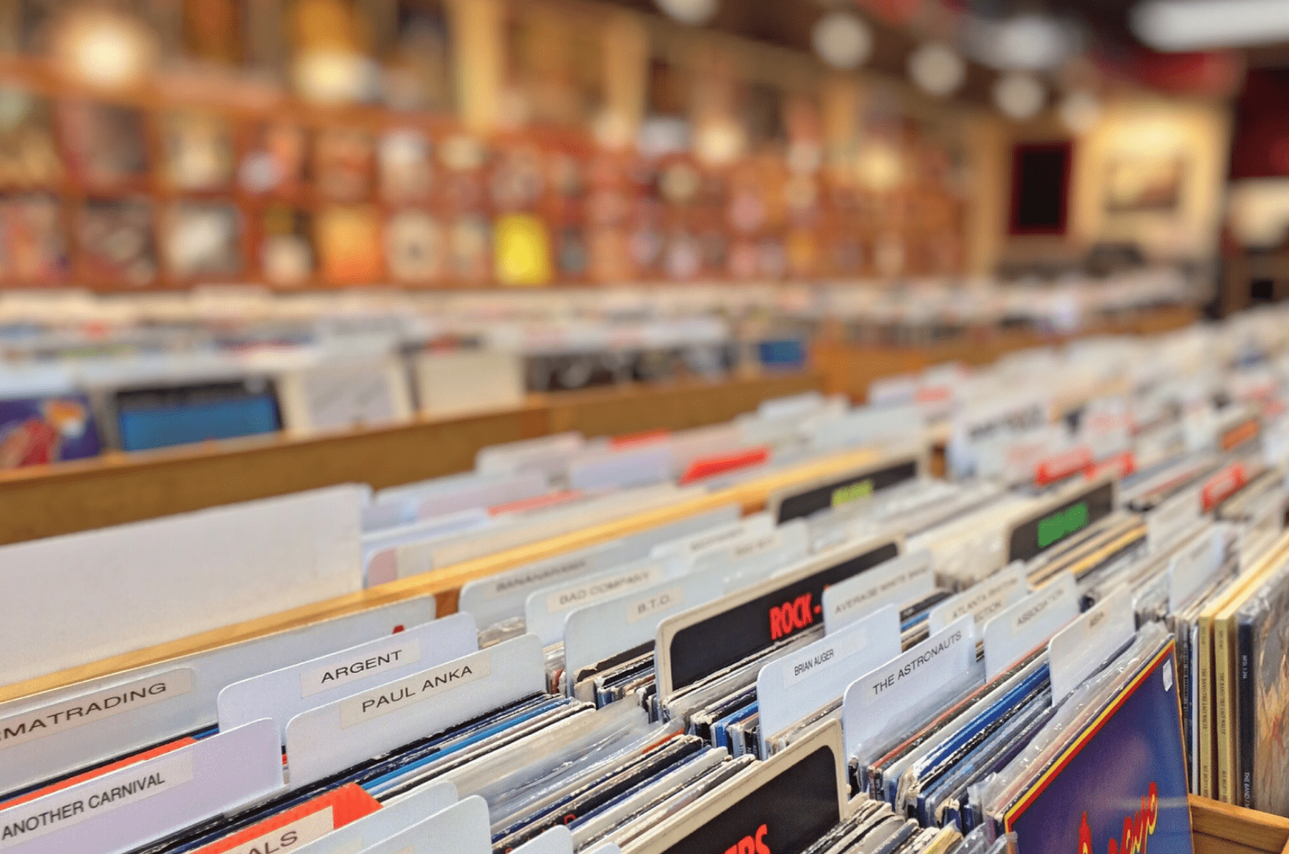 Vinyl records in a record store