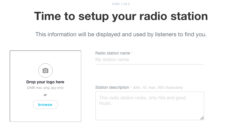 Step one of Shoutcast directory registration