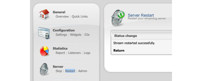 Centova Cast restart server function